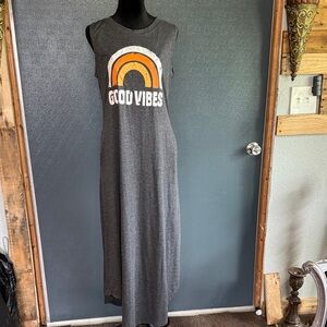 Good Vibes Sleeveless Gray Maxi Dress